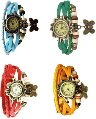 

Kissu Vintage Rakhi Combo of 4 Sky Blue, Red, Green And Yellow Watch - For Women