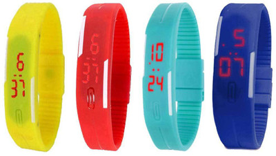 

NS18 Silicone Led Magnet Band Combo of 4 Yellow, Red, Sky Blue And Blue Watch - For Boys & Girls