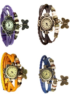 NS18 Vintage Butterfly Rakhi Combo of 4 Purple, Yellow, Brown And Blue Analog Watch  - For Women   Watches  (NS18)