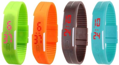 NS18 Silicone Led Magnet Band Watch Combo of 4 Green, Orange, Brown And Sky Blue Digital Watch  - For Couple   Watches  (NS18)