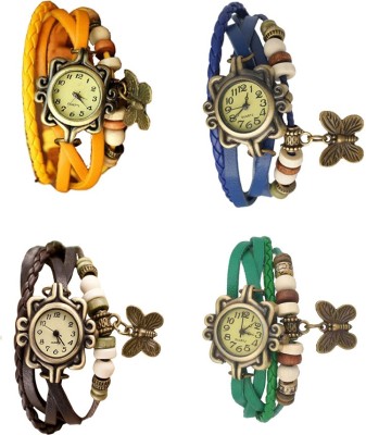 NS18 Vintage Butterfly Rakhi Combo of 4 Yellow, Brown, Blue And Green Analog Watch  - For Women   Watches  (NS18)