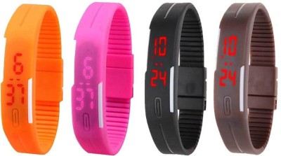 NS18 Silicone Led Magnet Band Combo of 4 Orange, Pink, Black And Brown Digital Watch  - For Boys & Girls   Watches  (NS18)