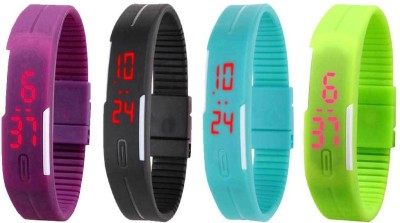 NS18 Silicone Led Magnet Band Combo of 4 Purple, Black, Sky Blue And Green Digital Watch  - For Boys & Girls   Watches  (NS18)
