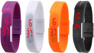 NS18 Silicone Led Magnet Band Combo of 4 Purple, White, Orange And Black Digital Watch  - For Boys & Girls   Watches  (NS18)