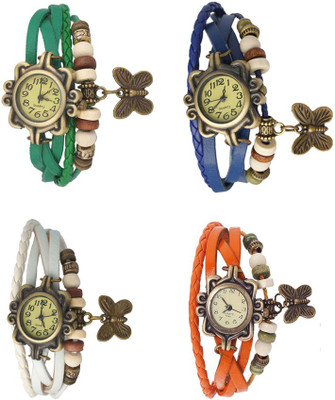 

Kissu Vintage Rakhi Combo of 4 Green, White, Blue And Orange Watch - For Women