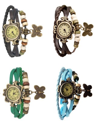 NS18 Vintage Butterfly Rakhi Combo of 4 Black, Green, Brown And Sky Blue Analog Watch  - For Women   Watches  (NS18)