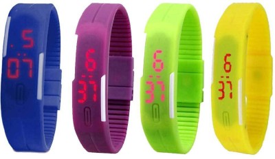 NS18 Silicone Led Magnet Band Combo of 4 Blue, Purple, Green And Yellow Digital Watch  - For Boys & Girls   Watches  (NS18)