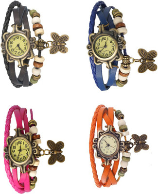 

Kissu Vintage Rakhi Combo of 4 Black, Pink, Blue And Orange Watch - For Women