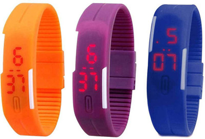 

NS18 Silicone Led Magnet Band Combo of 3 Orange, Purple And Blue Watch - For Boys & Girls