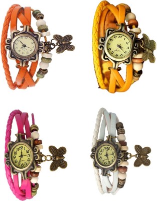 NS18 Vintage Butterfly Rakhi Combo of 4 Orange, Pink, Yellow And White Analog Watch  - For Women   Watches  (NS18)