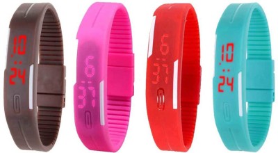 NS18 Silicone Led Magnet Band Watch Combo of 4 Brown, Pink, Red And Sky Blue Digital Watch  - For Couple   Watches  (NS18)