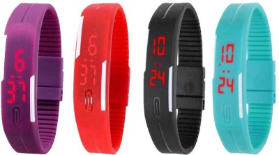 NS18 Silicone Led Magnet Band Watch Combo of 4 Purple, Red, Black And Sky Blue Digital Watch  - For Couple   Watches  (NS18)