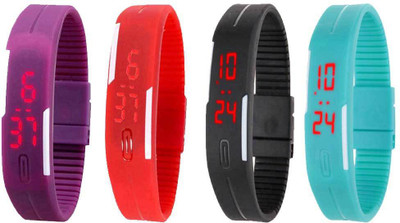 NS18 Silicone Led Magnet Band Watch Combo of 4 Purple, Red, Black And Sky Blue Watch - For Couple