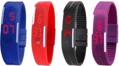 NS18 Silicone Led Magnet Band Watch Combo of 4 Blue, Red, Black And Purple Digital Watch  - For Couple   Watches  (NS18)