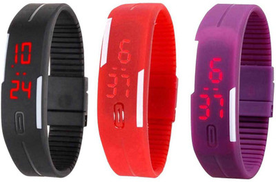 

Kissu Led Band Watch Combo of 3 Black, Red And Purple Watch - For Couple