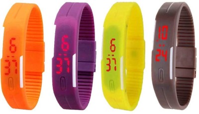 NS18 Silicone Led Magnet Band Combo of 4 Orange, Purple, Yellow And Brown Digital Watch  - For Boys & Girls   Watches  (NS18)