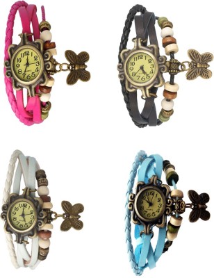 NS18 Vintage Butterfly Rakhi Combo of 4 Pink, White, Black And Sky Blue Analog Watch  - For Women   Watches  (NS18)