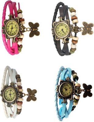 

Kissu Vintage Rakhi Combo of 4 Pink, White, Black And Sky Blue Watch - For Women