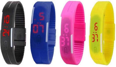 NS18 Silicone Led Magnet Band Combo of 4 Black, Blue, Pink And Yellow Digital Watch  - For Boys & Girls   Watches  (NS18)