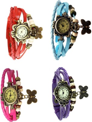 NS18 Vintage Butterfly Rakhi Combo of 4 Red, Pink, Sky Blue And Purple Analog Watch  - For Women   Watches  (NS18)