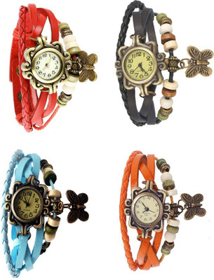 

NS18 Vintage Butterfly Rakhi Combo of 4 Red, Sky Blue, Black And Orange Watch - For Women