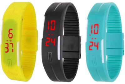 NS18 Silicone Led Magnet Band Combo of 3 Yellow, Black And Sky Blue Digital Watch  - For Boys & Girls   Watches  (NS18)