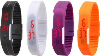 NS18 Silicone Led Magnet Band Combo of 4 Black, White, Purple And Orange Digital Watch  - For Boys & Girls   Watches  (NS18)