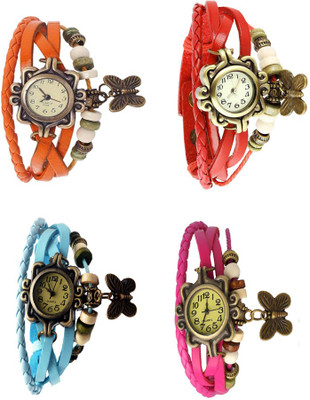 

NS18 Vintage Butterfly Rakhi Combo of 4 Orange, Sky Blue, Red And Pink Watch - For Women