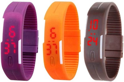 NS18 Silicone Led Magnet Band Combo of 3 Purple, Orange And Brown Digital Watch  - For Boys & Girls   Watches  (NS18)