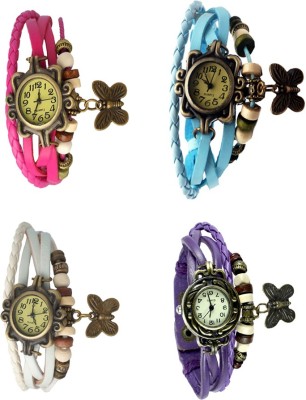 NS18 Vintage Butterfly Rakhi Combo of 4 Pink, White, Sky Blue And Purple Analog Watch  - For Women   Watches  (NS18)