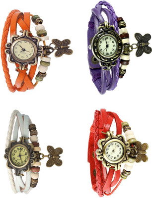 

Kissu Vintage Rakhi Combo of 4 Orange, White, Purple And Red Watch - For Women