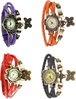 

NS18 Vintage Butterfly Rakhi Combo of 4 Purple, Red, Orange And Black Watch - For Women