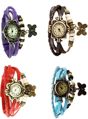 NS18 Vintage Butterfly Rakhi Combo of 4 Purple, Red, Brown And Sky Blue Analog Watch  - For Women   Watches  (NS18)