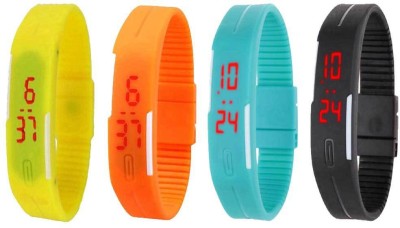 NS18 Silicone Led Magnet Band Combo of 4 Yellow, Orange, Sky Blue And Black Digital Watch  - For Boys & Girls   Watches  (NS18)