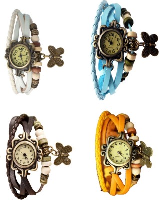 NS18 Vintage Butterfly Rakhi Combo of 4 White, Brown, Sky Blue And Yellow Analog Watch  - For Women   Watches  (NS18)