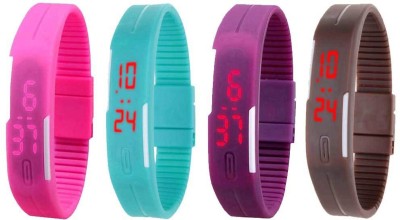 NS18 Silicone Led Magnet Band Combo of 4 Pink, Sky Blue, Purple And Brown Digital Watch  - For Boys & Girls   Watches  (NS18)