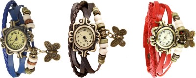 NS18 Vintage Butterfly Rakhi Watch Combo of 3 Blue, Brown And Red Analog Watch  - For Women   Watches  (NS18)