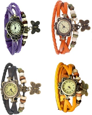 NS18 Vintage Butterfly Rakhi Combo of 4 Purple, Black, Orange And Yellow Analog Watch  - For Women   Watches  (NS18)