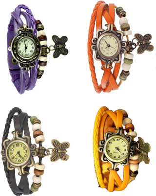 NS18 Vintage Butterfly Rakhi Combo of 4 Purple, Black, Orange And Yellow Analog Watch  - For Women   Watches  (NS18)