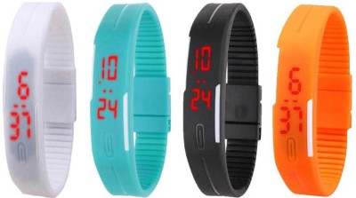 NS18 Silicone Led Magnet Band Combo of 4 White, Sky Blue, Black And Orange Digital Watch  - For Boys & Girls   Watches  (NS18)