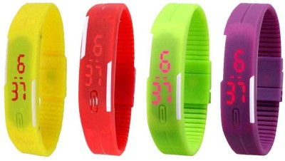 NS18 Silicone Led Magnet Band Watch Combo of 4 Yellow, Red, Green And Purple Digital Watch  - For Couple   Watches  (NS18)
