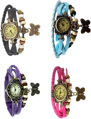 NS18 Vintage Butterfly Rakhi Combo of 4 Black, Purple, Sky Blue And Pink Analog Watch  - For Women   Watches  (NS18)