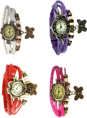 NS18 Vintage Butterfly Rakhi Combo of 4 White, Red, Purple And Pink Analog Watch  - For Women   Watches  (NS18)