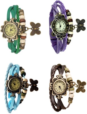 NS18 Vintage Butterfly Rakhi Combo of 4 Green, Sky Blue, Purple And Brown Analog Watch  - For Women   Watches  (NS18)