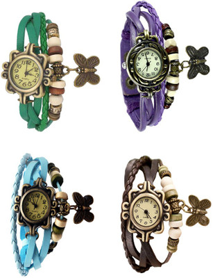 NS18 Vintage Butterfly Rakhi Combo of 4 Green, Sky Blue, Purple And Brown Analog Watch  - For Women   Watches  (NS18)