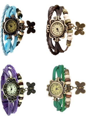 NS18 Vintage Butterfly Rakhi Combo of 4 Sky Blue, Purple, Brown And Green Analog Watch  - For Women   Watches  (NS18)