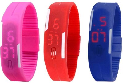 NS18 Silicone Led Magnet Band Combo of 3 Pink, Red And Blue Digital Watch  - For Boys & Girls   Watches  (NS18)
