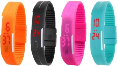 NS18 Silicone Led Magnet Band Watch Combo of 4 Orange, Black, Pink And Sky Blue Digital Watch  - For Couple   Watches  (NS18)