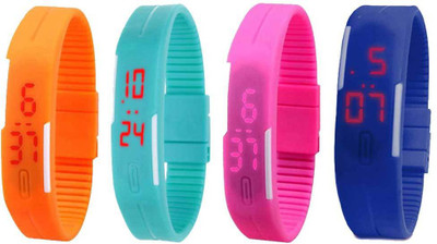 

Kissu Led Magnet Band Combo of 4 Orange, Sky Blue, Pink And Blue Watch - For Men & Women
