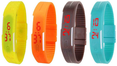 

NS18 Silicone Led Magnet Band Watch Combo of 4 Yellow, Orange, Brown And Sky Blue Watch - For Couple